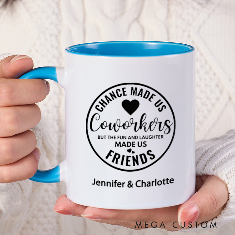 Personalized Farewell Mug with Chance Made Us Colleagues but the Fun and Laughter Made Us Friends Design Heartfelt Gift for Work Besties