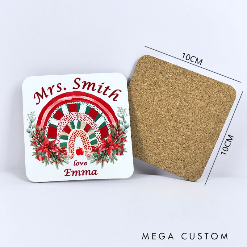 Personalized Coasters for Teachers Christmas Flowers Appreciation Gift for Teachers