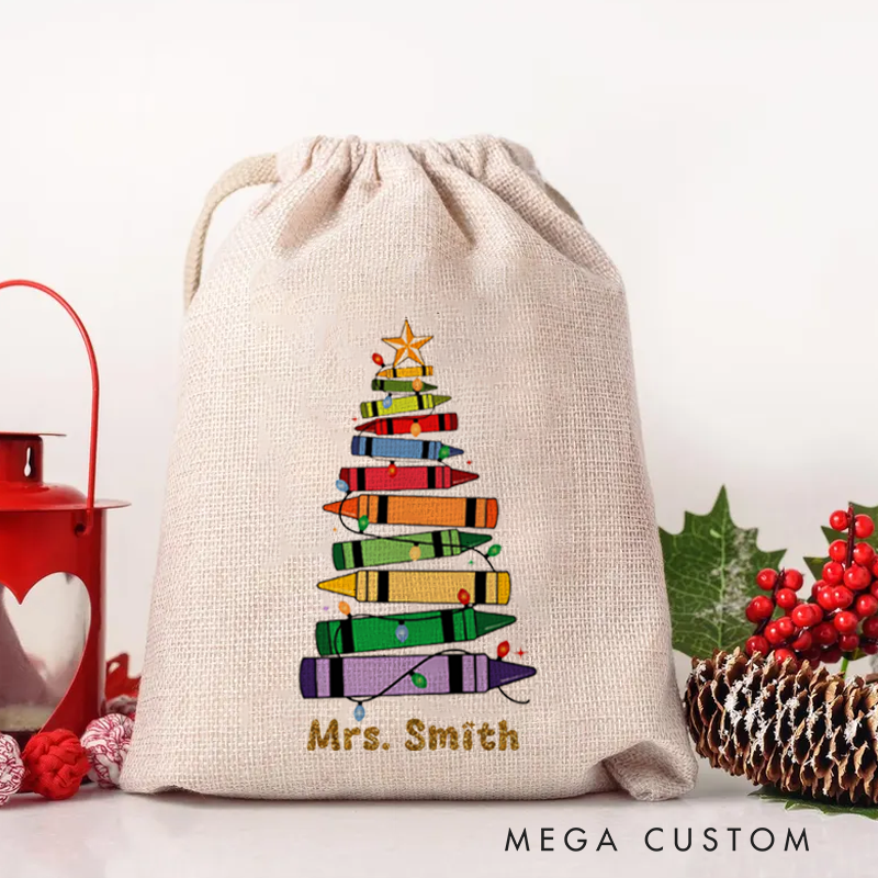 Personalised Christmas Santa Sack for Teachers Custom Cute Colorful Crayon Design Sack Christmas Gift