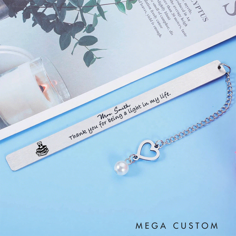 Personalized Stainless Steel Bookmark for Teachers Thank You for Being a Light in the Life Classroom Design Bookmark Teacher Thoughtful Gift