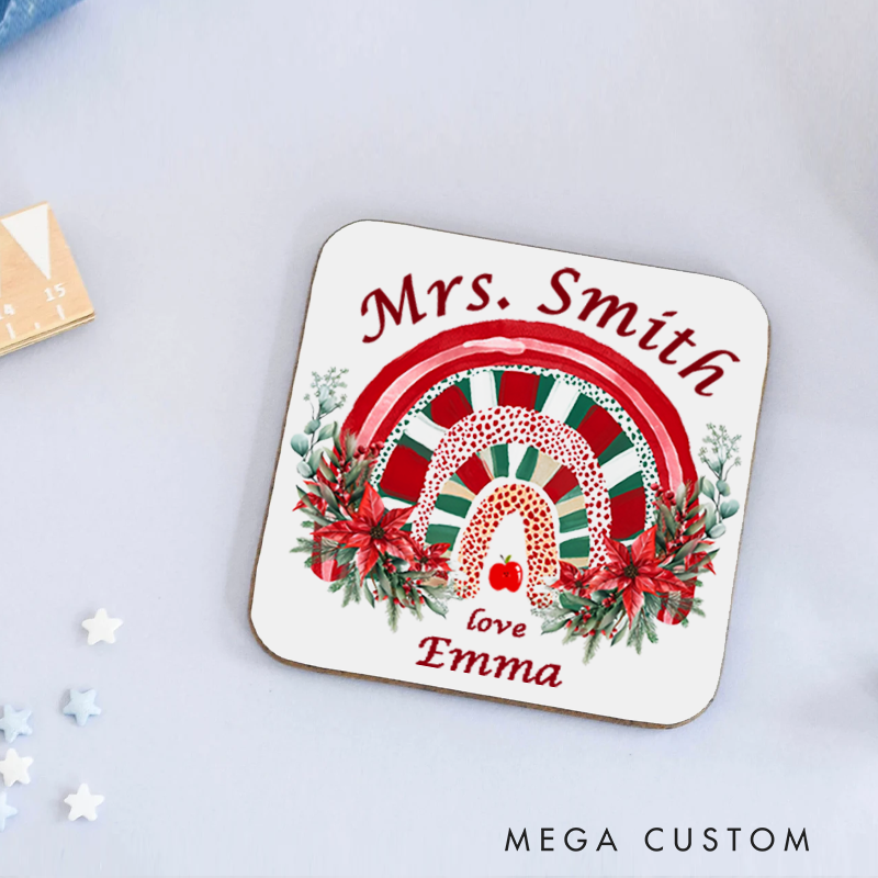 Personalized Coasters for Teachers Christmas Flowers Appreciation Gift for Teachers