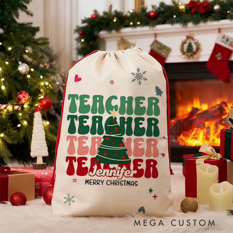 Personalized Teacher Christmas Gift Sack Merry Christmas Design Santa Bag