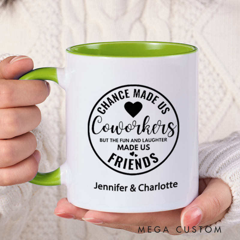 Personalized Farewell Mug with Chance Made Us Colleagues but the Fun and Laughter Made Us Friends Design Heartfelt Gift for Work Besties