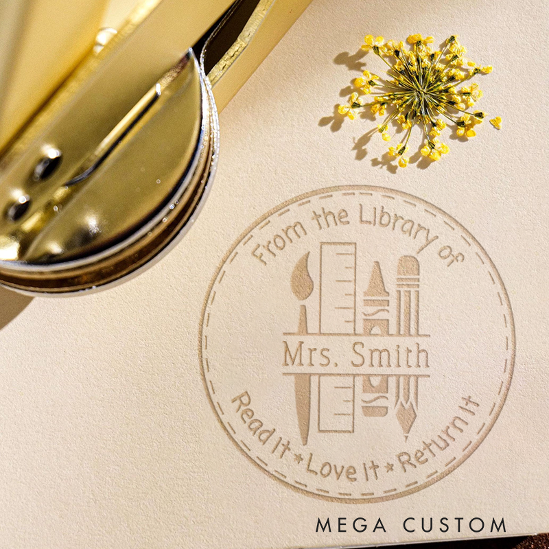 Personalized Teacher Book Embosser Stamp with Pencil Ruler Design Thoughtful Gift for Teachers