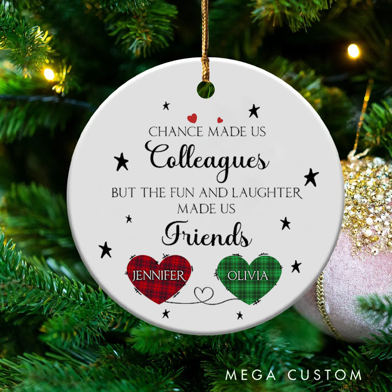 Personalized Christmas Ornament with Heart to Heart Design Gift for Coworkers