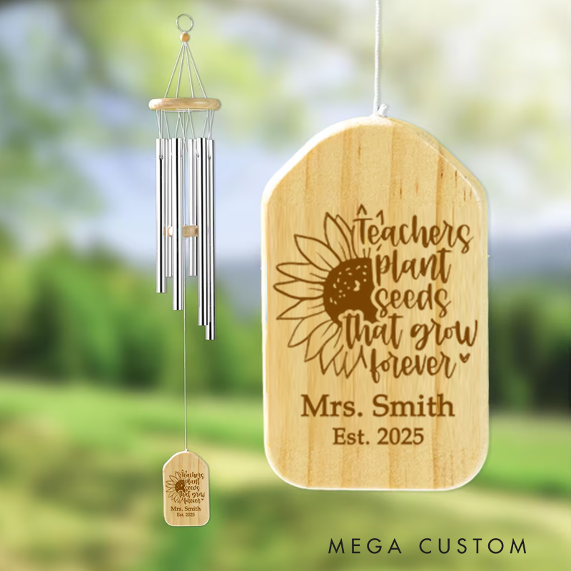 Personalized Wind Chimes for Teacher Plant Seeds Teacher Appreciation Gift