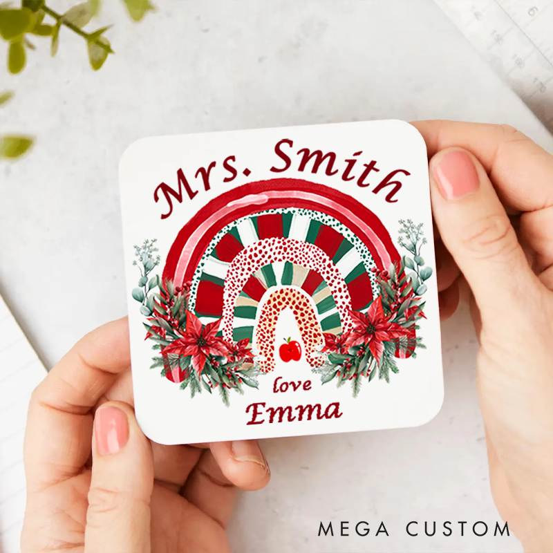 Personalized Coasters for Teachers Christmas Flowers Appreciation Gift for Teachers