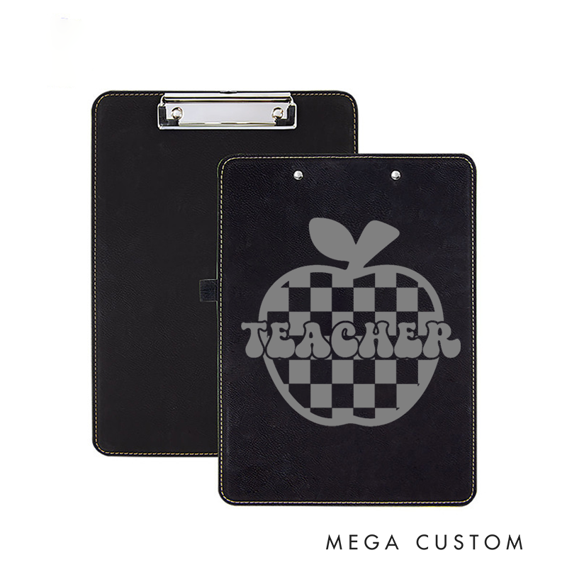 Personalized Double-Sided Leather Clipboard for Teachers Checkerboard Apple Design Clipboard Stylish and Practical Gift for Teachers