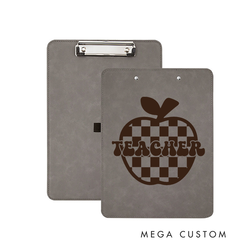 Personalized Double-Sided Leather Clipboard for Teachers Checkerboard Apple Design Clipboard Stylish and Practical Gift for Teachers