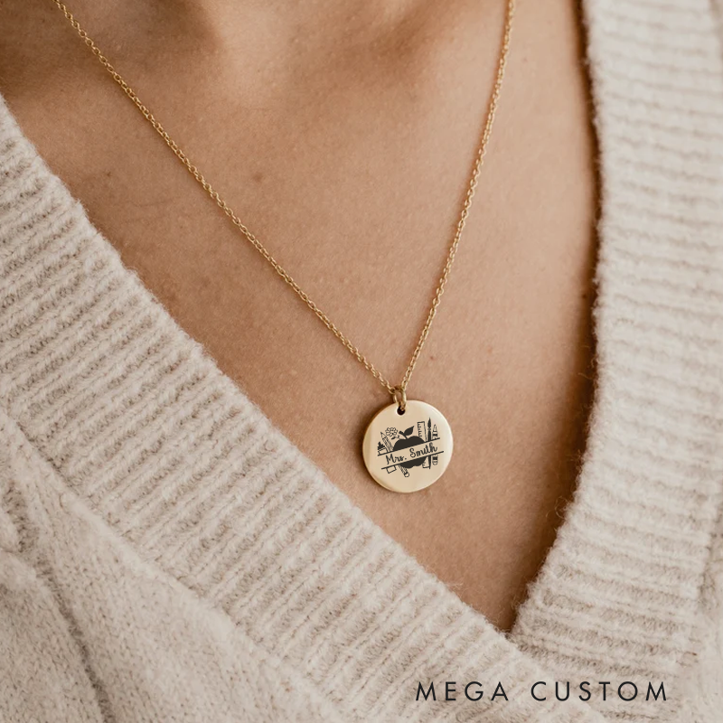 Personalized Teacher Engraved Necklace Teaching Tools Design Necklace Thank You Gift for Teachers