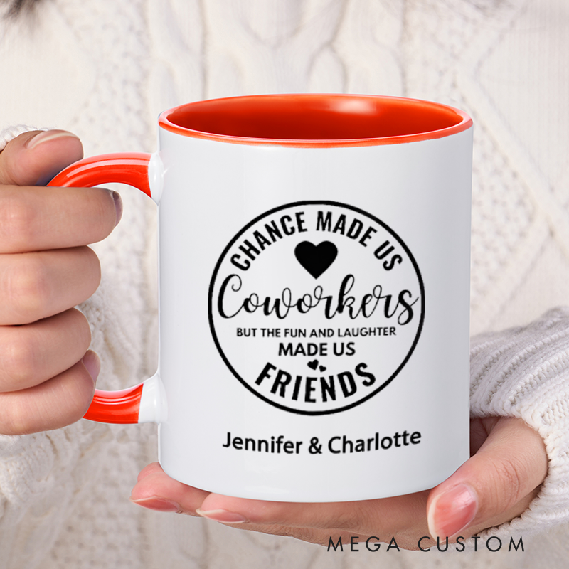 Personalized Farewell Mug with Chance Made Us Colleagues but the Fun and Laughter Made Us Friends Design Heartfelt Gift for Work Besties