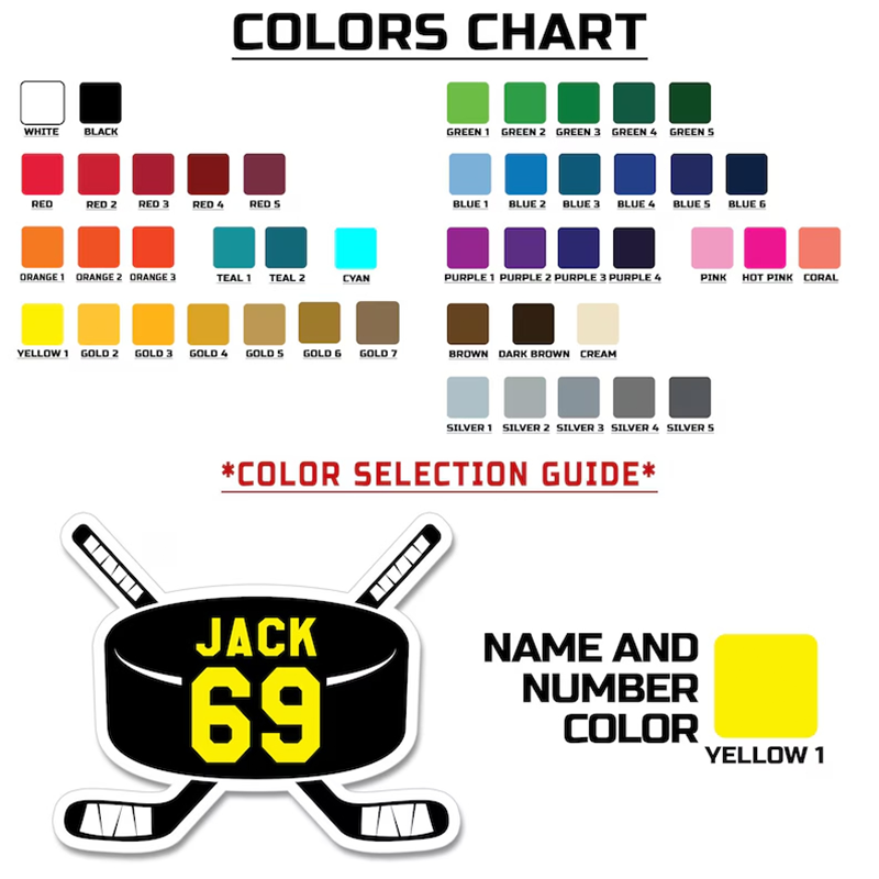 Personalized Hockey Sticker Featuring a Bold Puck and Sticks with Custom Name and Number