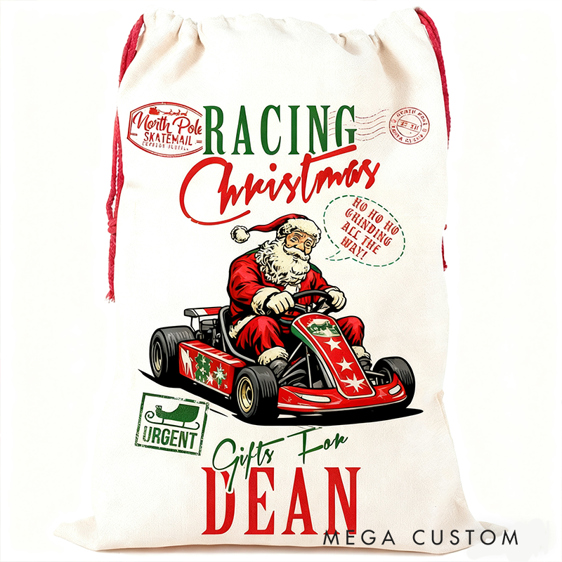 Personalized Racing Christmas Sack Custom Name Racing Christmas Gift Bag for Racers and Racing Lovers