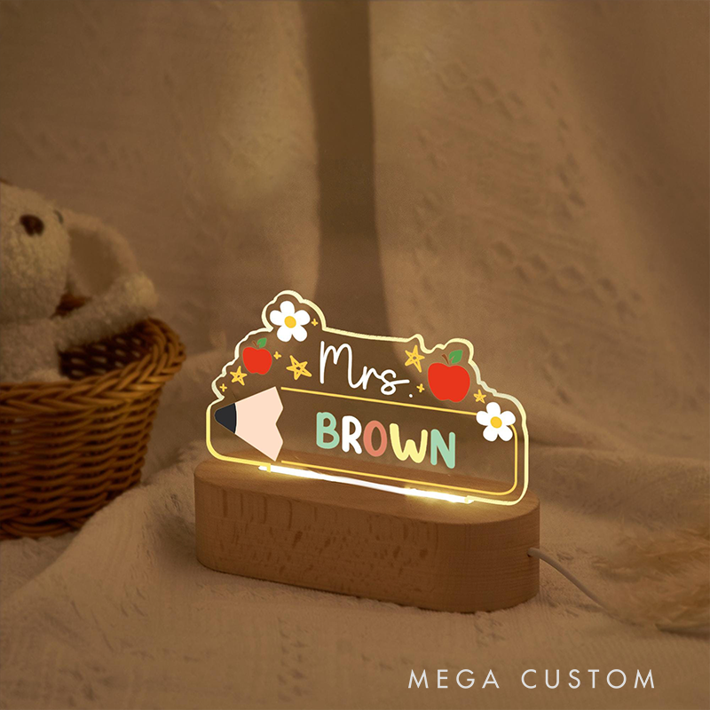 Personalized Teacher LED Desk Lamp with Flower Apple Pencil Design Unique Gift for Teachers