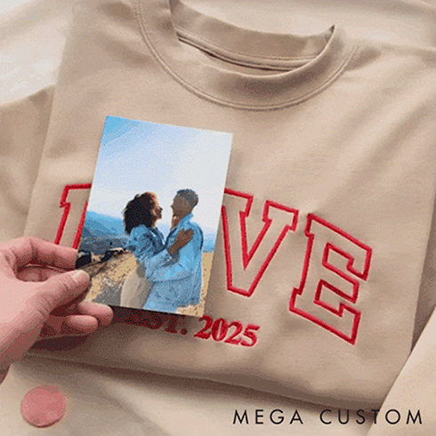 Personalized Couple Embroidered Photo Portrait Matching Sweatshirts Custom Couple LOVE Hoodie with Text Valentine's Day Gift Anniversary Gift