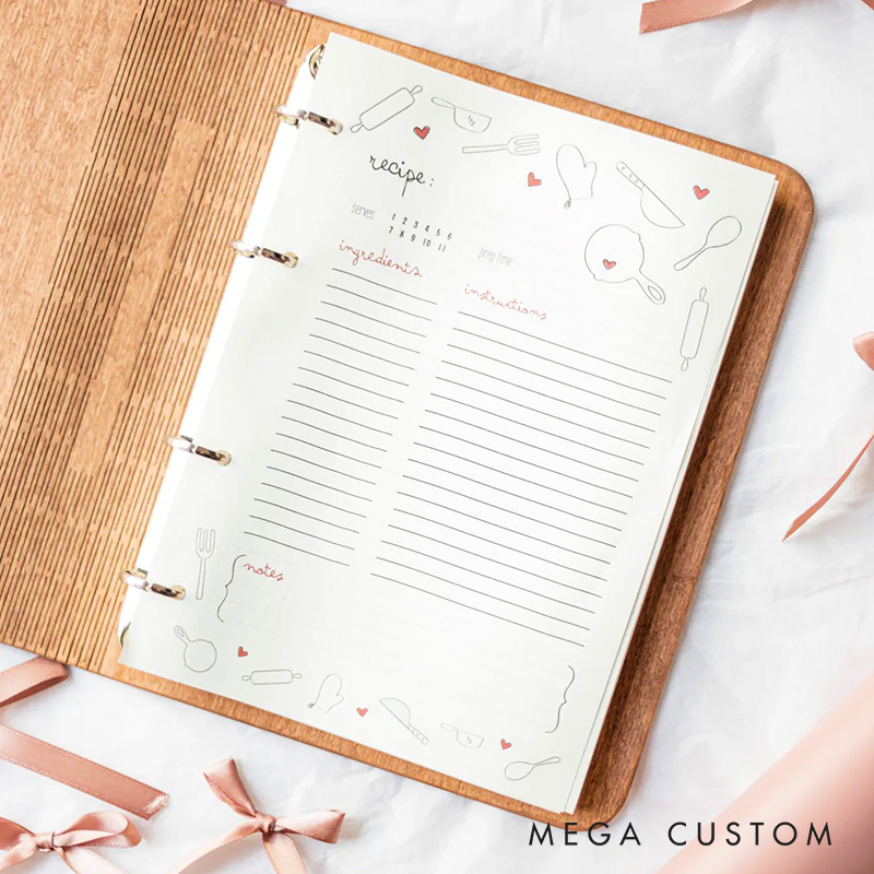 Personalized Gifts for Her Recipe Book Wooden Binder Mom Christmas Gifts Custom Cookbook Mom Birthday Gift Home Kitchen Gift for Women