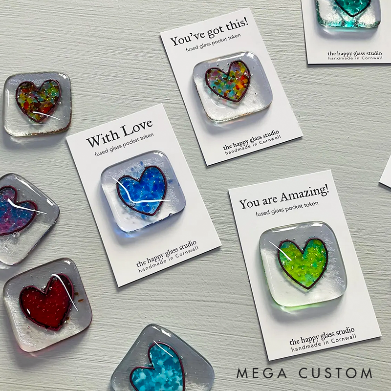 Glass Pocket Token with Message Fused Glass Heart Token Handmade in Cornwall by Niko Brown
