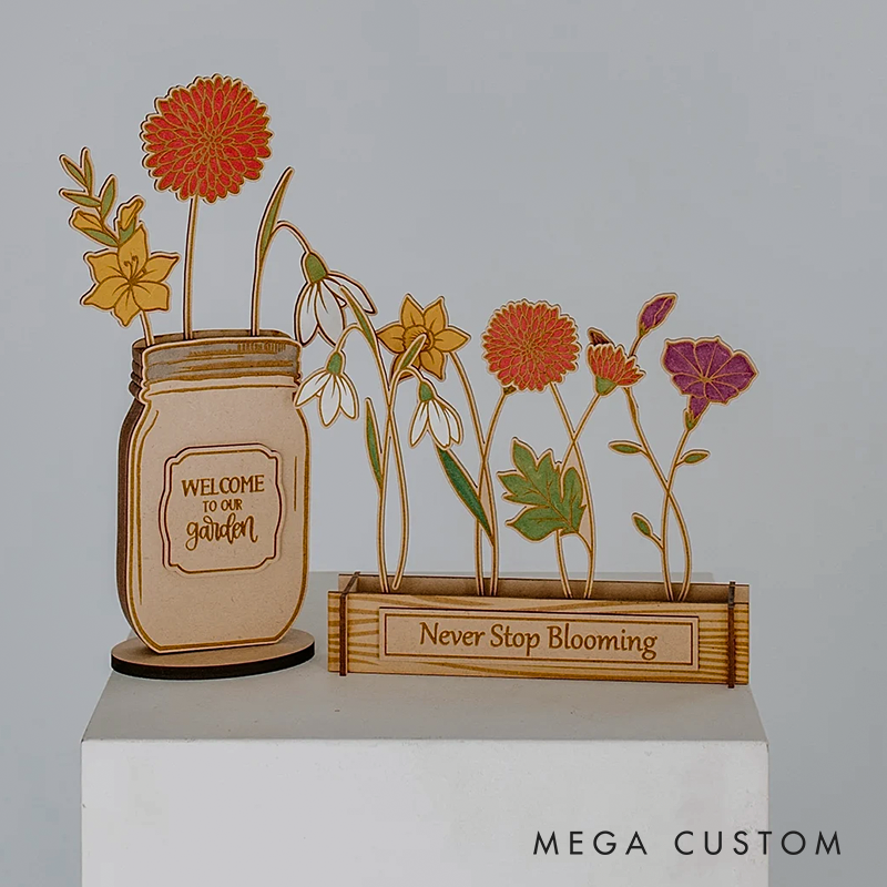 Laser Engraved Birth Month Flower Garden Personalized Floral Decor