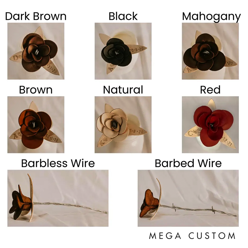 Personalized Leather Rose with Date and Initial Leather Rose Anniversary Gifts for Him Anniversary Gifts for Her 3rd Year Anniversary Gift