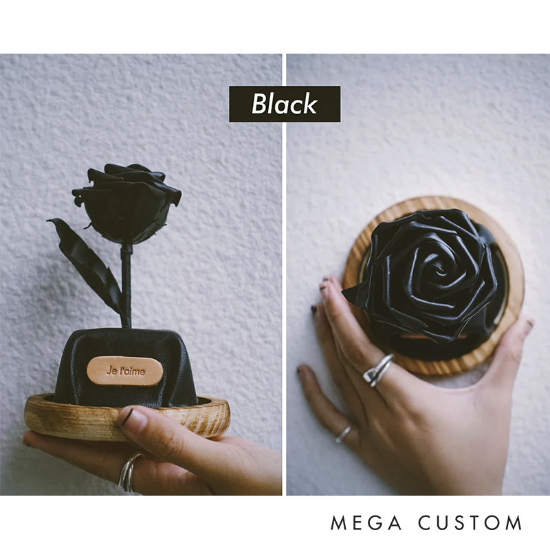 Personalized Leather Forever Rose in Glass Dome Preserved Flower Box Personalized Leather 3rd 5th Anniversary Gifts for Wife Girlfriend Partners Her Him