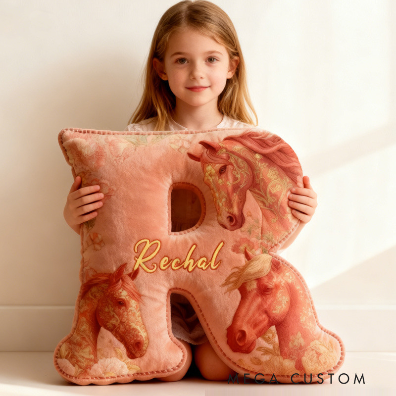 Personalized Riding Floral Letter Pillow Floral Horse Custom Name Festive Flower Decor with French Countryside Gifts for Family Graphic 3D Print for Riding Lovers Equestrian Lovers