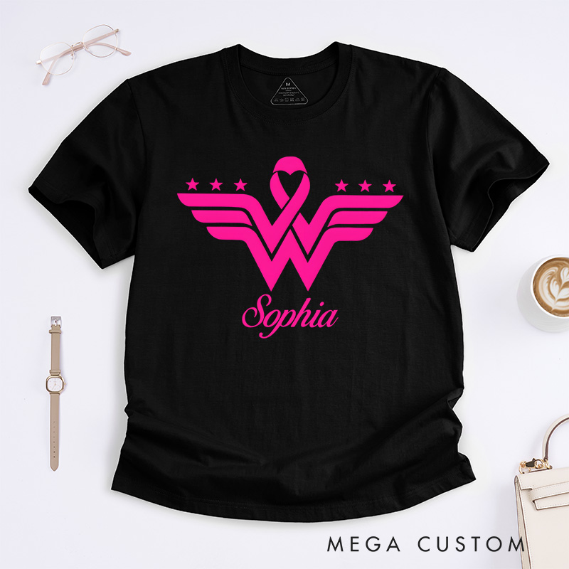 Personalized Pink Ribbon Wings Breast Cancer Awareness Empowerment Design T-shirt