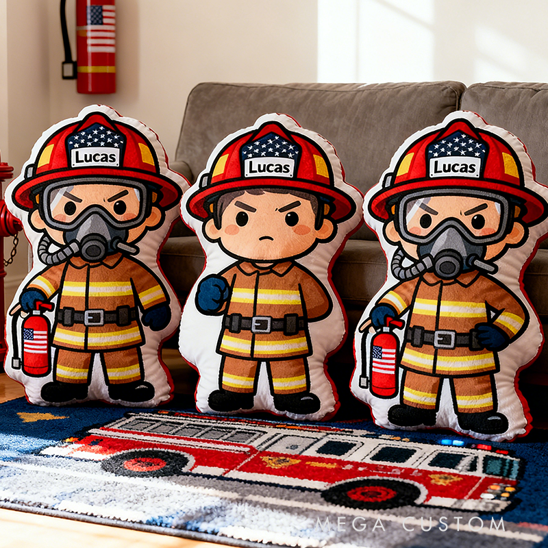 Personalized Firefighter Plush Pillow Custom Name and Character Style Hero Themed Appreciation Gifts for Firefighter Lovers