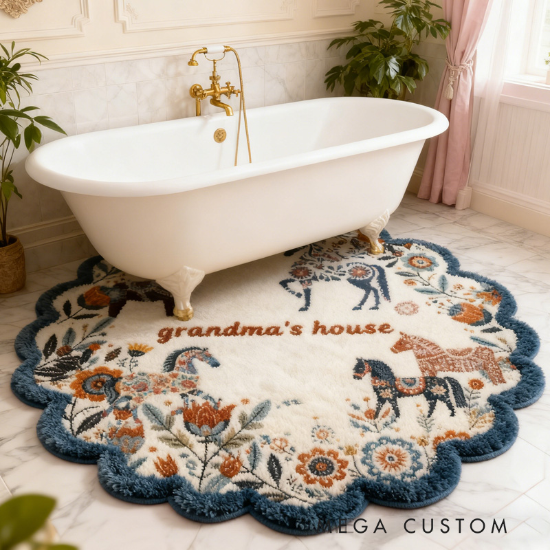 Personalized Rugs Riding Floral Doormat Floral Horse Custom Name Festive Flower Decor with French Countryside Gifts Doormat for Family for Riding Lovers Equestrian Lovers