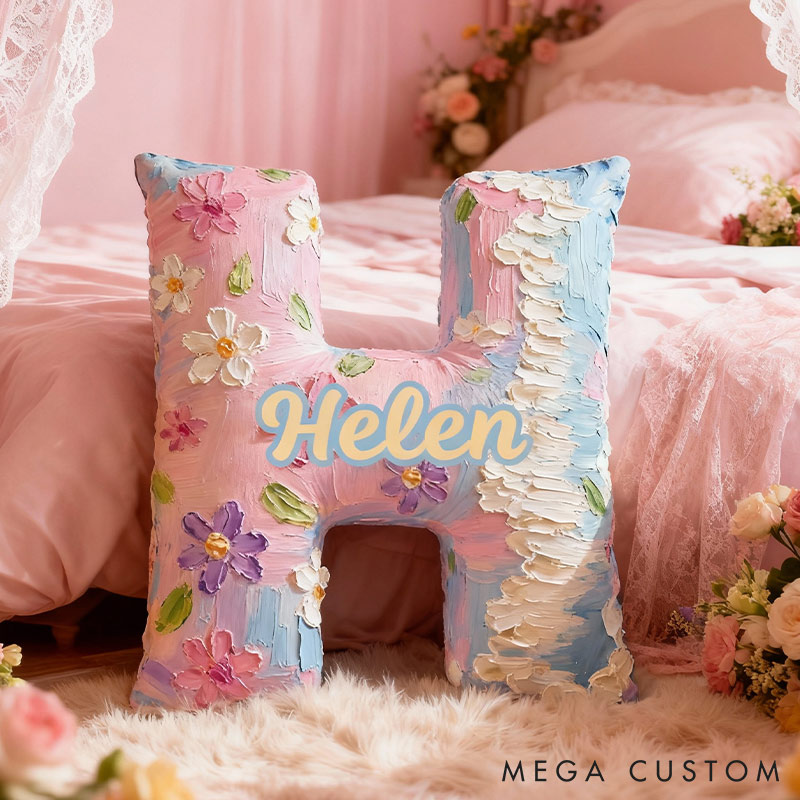 Personalized Colorful Flora Letter Pillow Initial Flower Throw Pillow Custom Holiday Home Decor Letter Pillow for Flower Girl for Girl friend