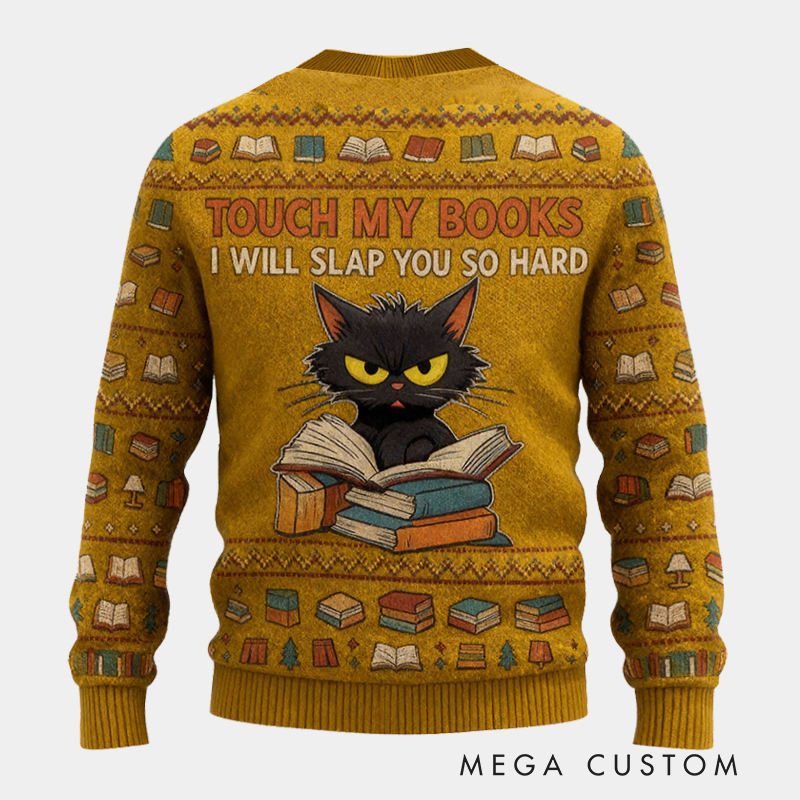 Personalized Fierce Cat Reader Ugly Christmas Sweater Gift for Librarians Book Enthusiasts