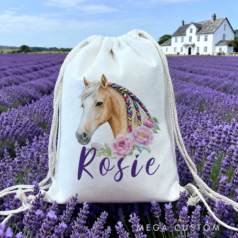 Personalised Horse Riding Bag Equestrian Bags Horse Gifts Kit Bag Drawstring Bag Kids PE Kit Bag Horse for Riding Lovers Equestrian Lovers