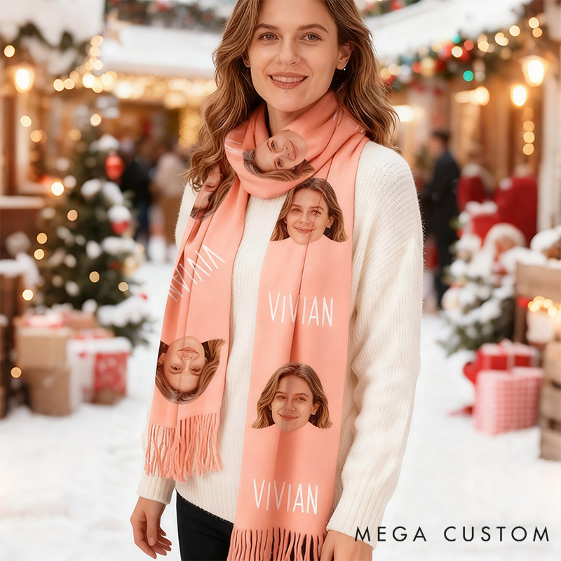 Personalized Funny Girlfriend Wife Face Photo Scarf Custom Boyfriend Husband Name Scarf with Men Women Photo Valentines Day Christmas Gift for Him Her