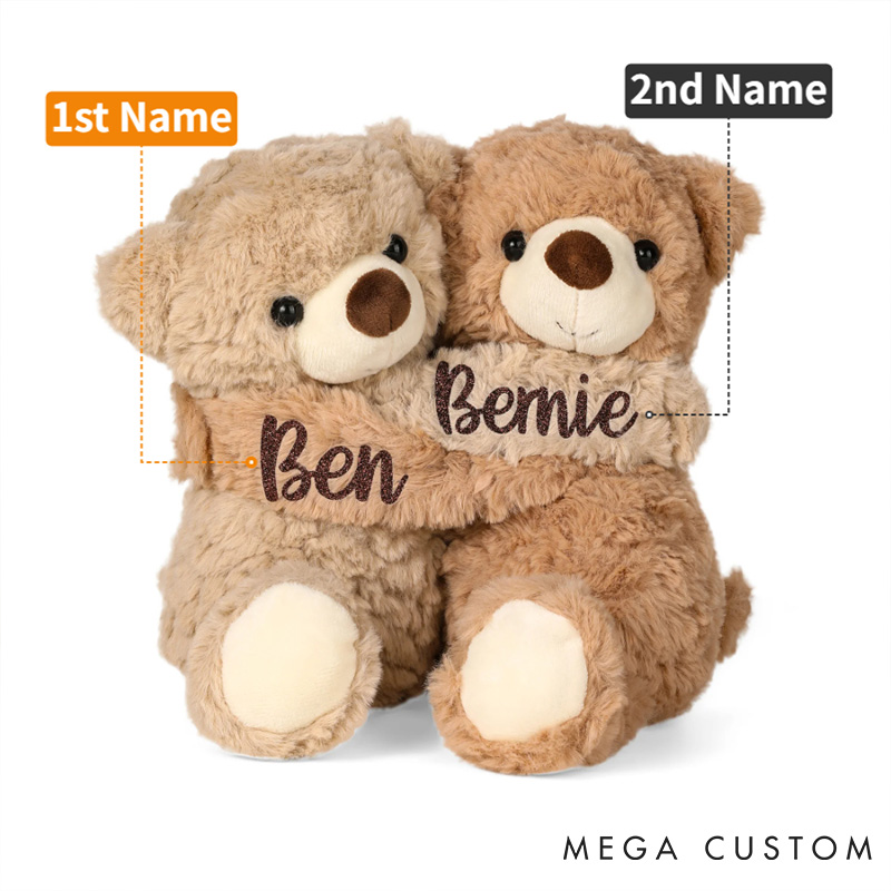 Personalized Couple Pair Hugging Doll Bear Puppy with Name Splittable Stuffed Toys Valentines Day Anniversary Gift for Couple Birthday Gift for Bestie