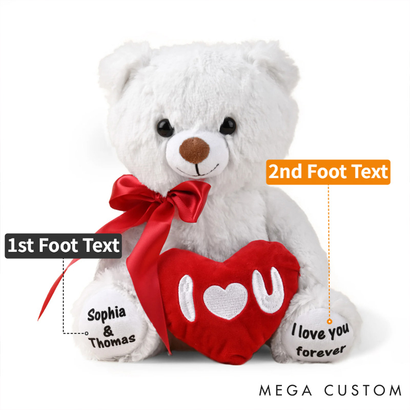 Personalized Couple I Love You Red Heart Bow Stuffed Bear with Name Stuffed Plush Bear Toy with Custom Text Valentines Day Anniversary Gift for Couple