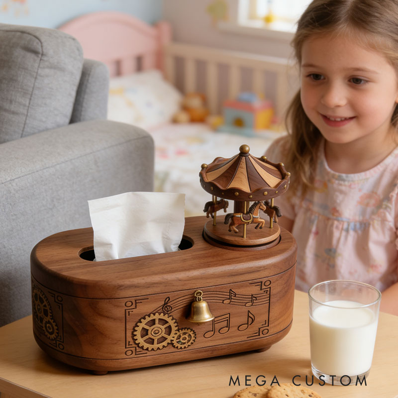 Handmade Wooden Music Box Tissue Box Funny Cartoon Decor