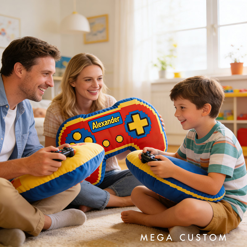 Personalized Red Cartoon Game Controller Shaped Pillow for Game Lovers Plush Pillow Christmas Birthday Party Gift for Kids