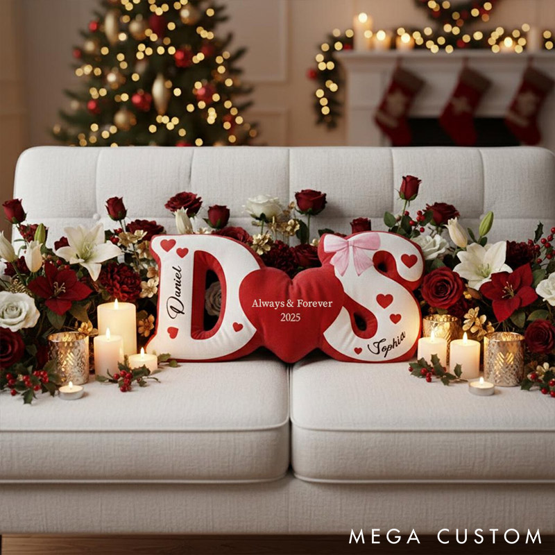 Personalized Couple Custom Initial Heart Throw Pillow Custom Names Couple Home Pillow Romantic Valentine's Day Gift for Girlfriend for Wife