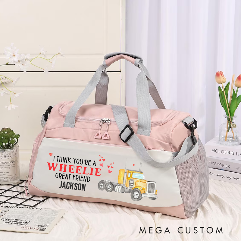 Personalized Duffel Bag Custom Gift for Boyfriends Girlfriends with Fun Truck Design