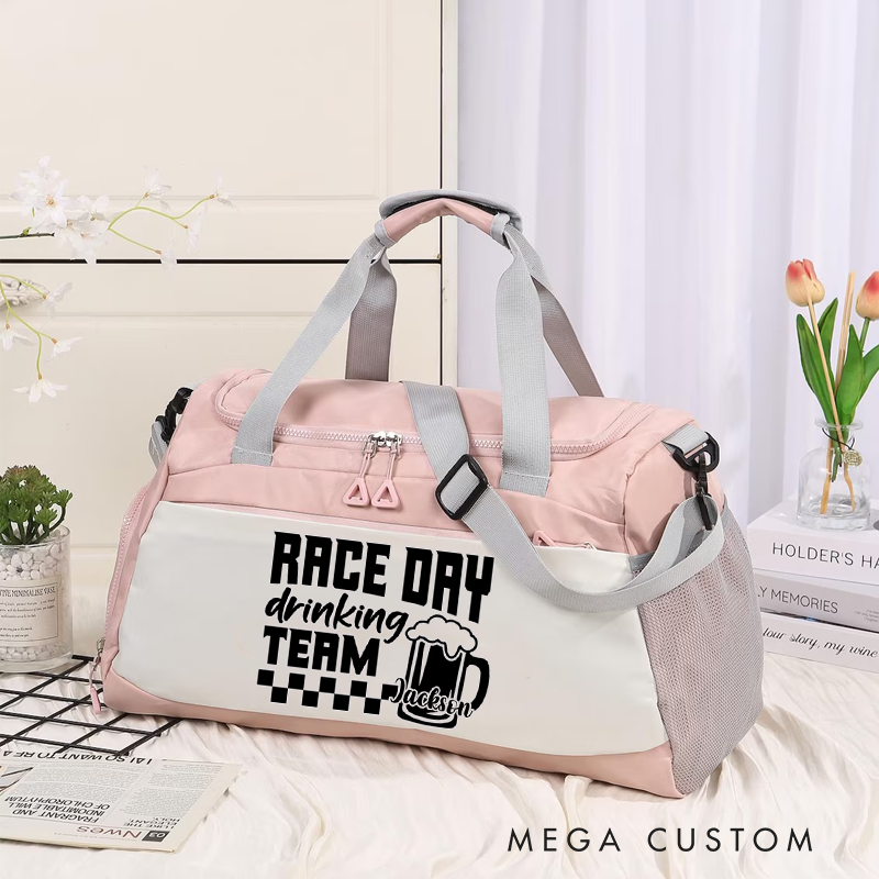 Personalized Race Day Duffel Bag Fun Gift for Racing Enthusiasts Motobike Fans