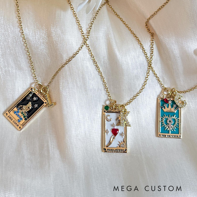 Personalized Mystical Astrology Necklace Custom Birthstone and Initials Perfect Gift for Tarot Lovers