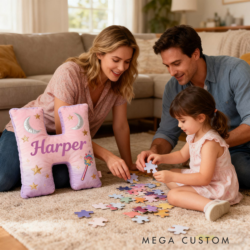 Personalized Graphic 3D Print Magic Fairy Wand Letter Pillow with Your Own Name Soft Stuffed Toy for Kids Unique Decorative Cushion for Girls' Room