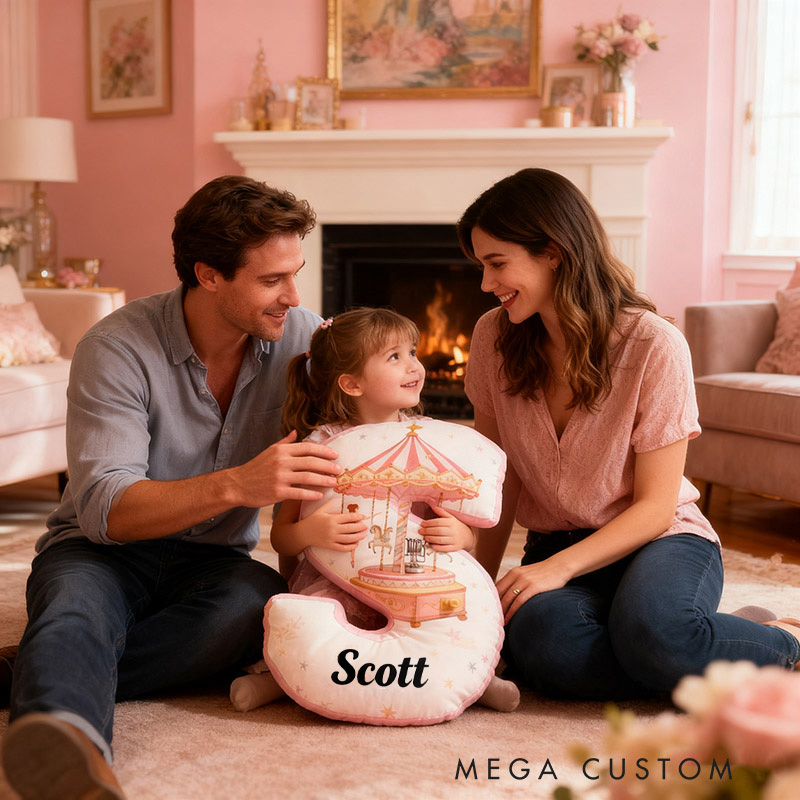 Personalized Ballet Carousel Pillow With Your Own Name Soft Stuffed Toy for Kids Unique Decorative Cushion for Girls' Room