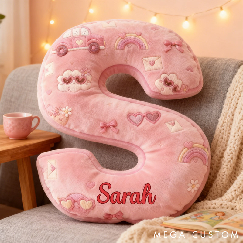 Personalized Pink Love-Themed Initial Pillow Custom Heart Car Love Letter Pillow for Her Home Decor Throw Pillow for Flower Girl