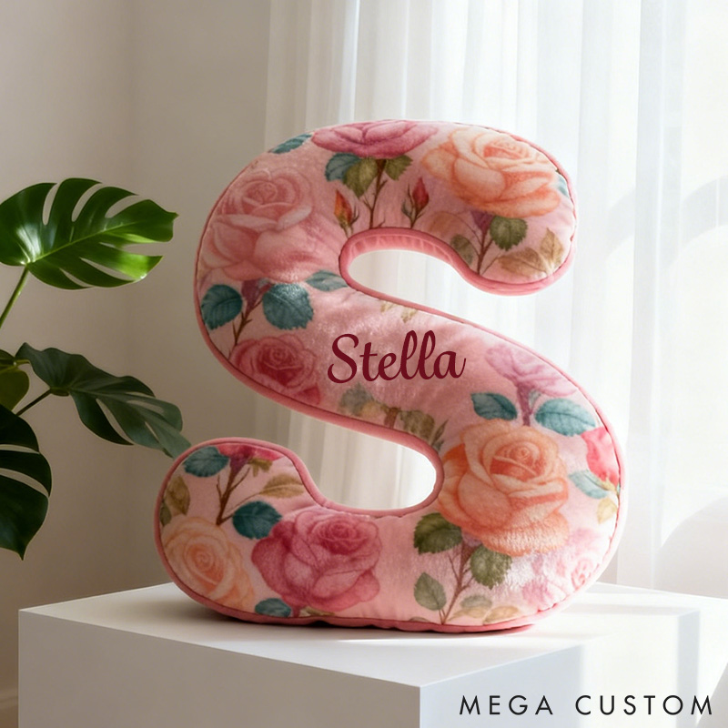 Personalized Rose Initial Pillow Custom Rose-Themed Letter Throw Pillow for Her Graphic 3D Print Pillow for Girl Friend