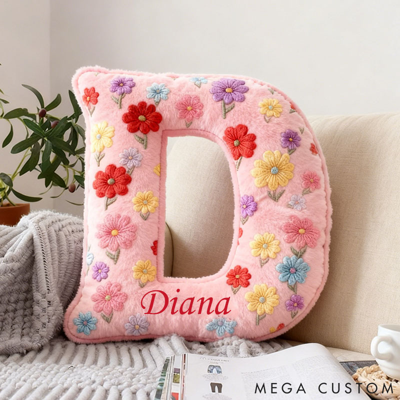 Personalized Floral Initial Pillow Custom Named Flowers Letter Throw Pillow for Her Graphic 3D Print Home Decor Pillow for Girl Friend