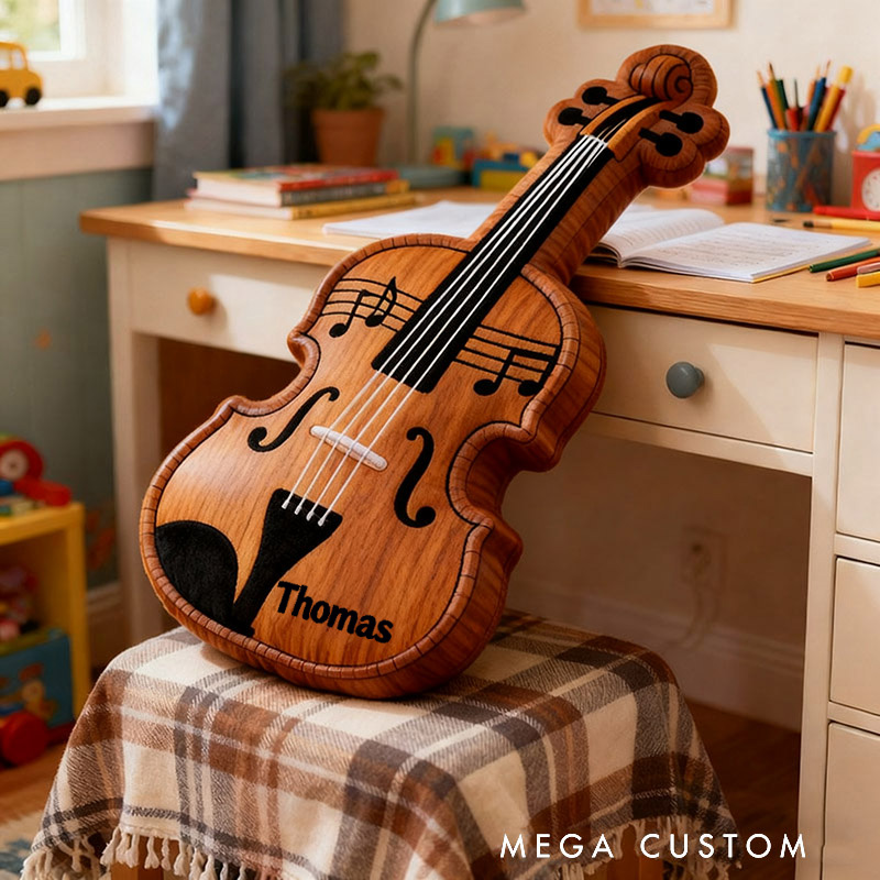 Personalized Graphic 3D Print Violin Pillow With Your Own Name Soft Stuffed Toy for Kids Music Lovers Unique Decorative Cushion for Room and Music Room
