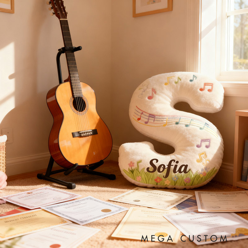 Personalized Graphic 3D Print Music Garden Pillow with Your Own Name Soft Stuffed Toy for Kids Music Lovers Unique Decorative Cushion for Girls' Room and Music Room