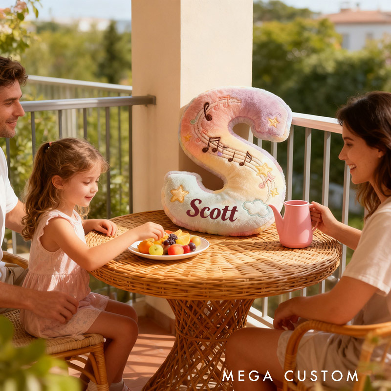 Personalized Graphic 3D Print Rainbow Notes Music Pillow with Your Own Name Soft Stuffed Toy for Kids Music Lovers Unique Decorative Cushion for Girls' Room and Music Room