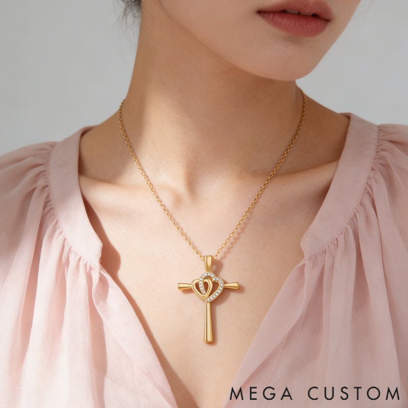 Personalized Sterling Silver Interlocking Hearts Cross Memorial Name Engraved Necklace