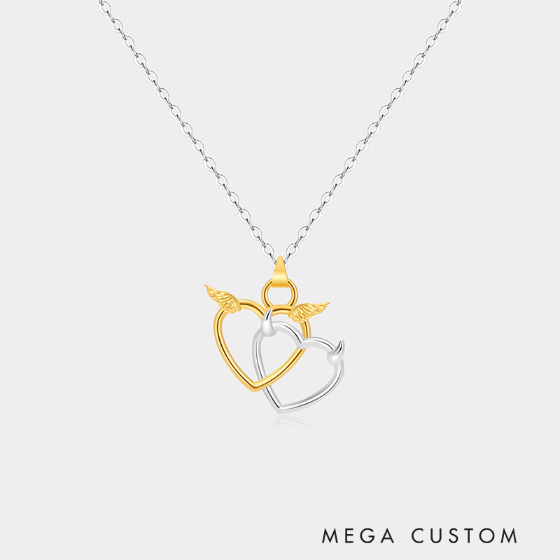 Personalized Devil and Angel Heart-Shaped Necklace A Gift for Your Beloved 925 Sterling Silver Necklace
